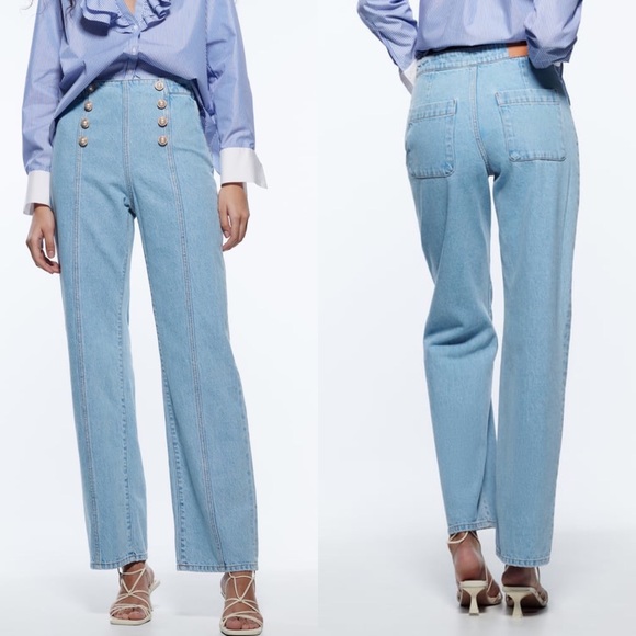 Zara Jeans Zara 975 Loose Cuffed Hem Highwaist Jeans W Front Pearl